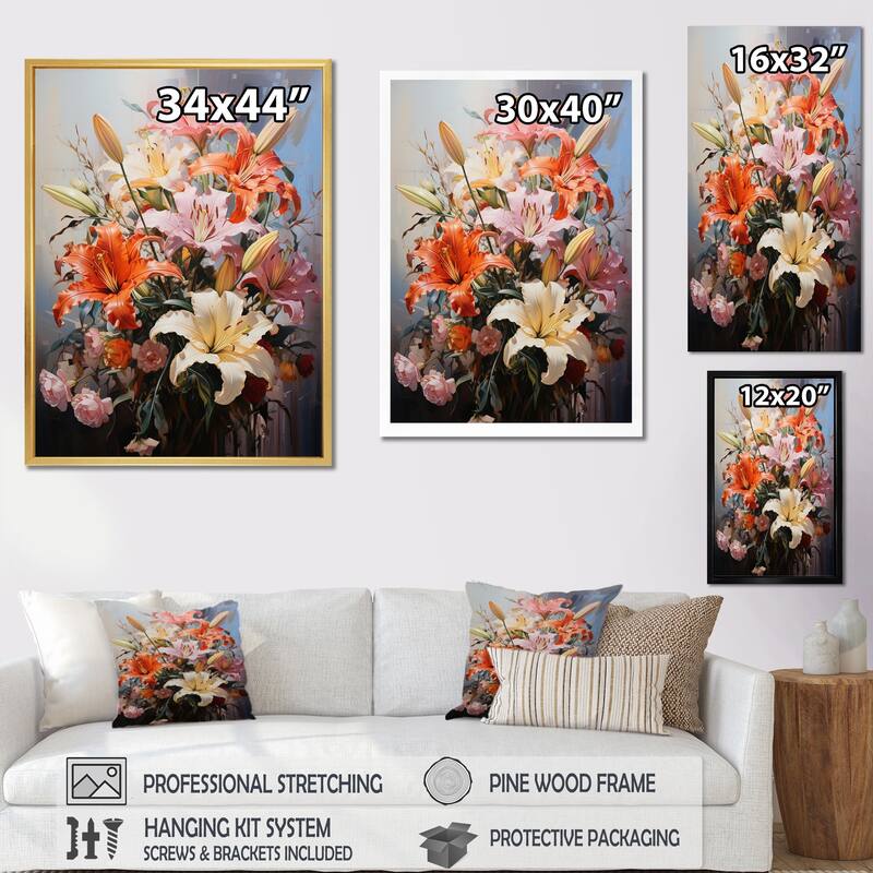 Designart "Lilies Representation Multicolored Acrylic II" Lilies Framed